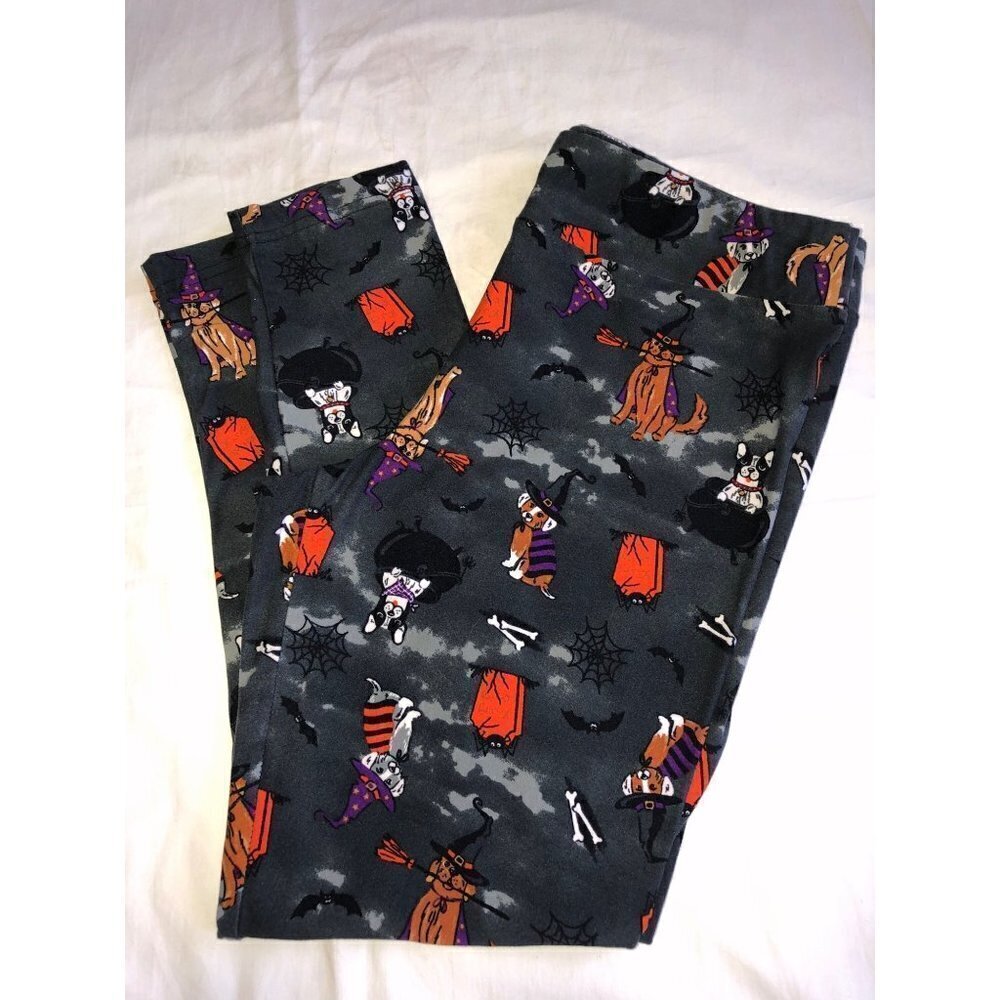 Halloween Size XL Leggings Dogs Novelty Print Cauldrons Bats Soft Stretchy Comfy